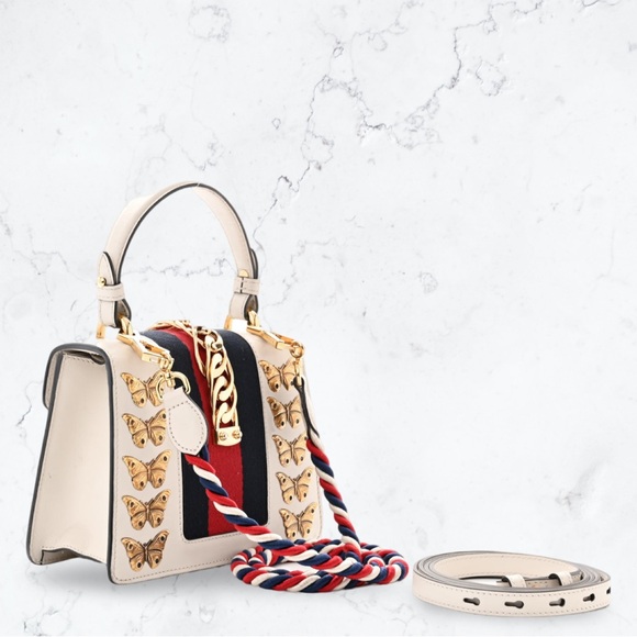 Gucci Calfskin Animal Studs Mini Sylvie Top Handle Bag White - Picture 2 of 10